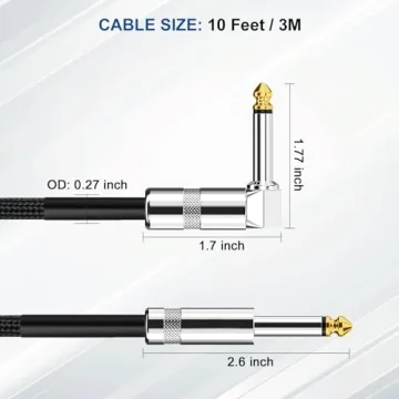 Aqdocvf Pro Guitar Cable 10ft - Right Angle & Straight