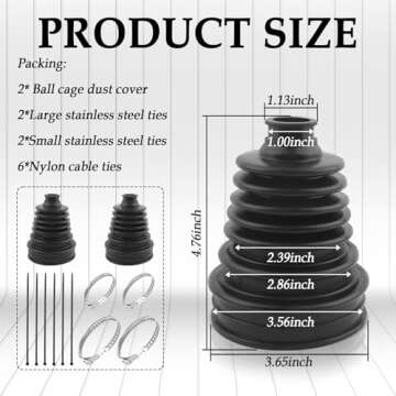 2PCS CV Boot with 4 Stainless Steel Clamps & 6 Cable Ties,Waterproof & Dustproof CV Axle Boot Repair...