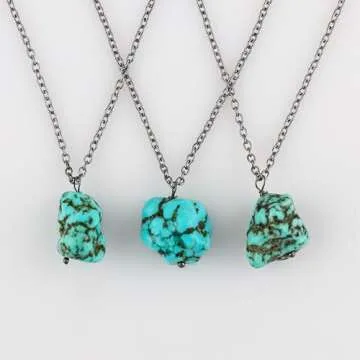 Thecraftman Natural Raw Turquoise Tumble Necklace, Gemstone Pendant Necklace, Genuine Gemstone, Birthstone, Gift for Her, Healing Stone, 18 Inch (black-plated-base)