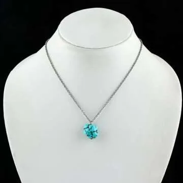 Thecraftman Natural Raw Turquoise Tumble Necklace, Gemstone Pendant Necklace, Genuine Gemstone, Birthstone, Gift for Her, Healing Stone, 18 Inch (black-plated-base)