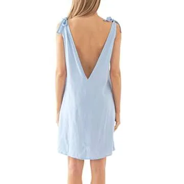 Stylish Amazhiyu Women's Linen Beach Coverup Dress - Blue