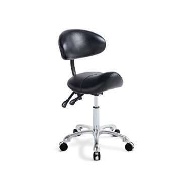 MWOSEN Saddle Stool Chair with Back Rolling Esthetician Seat for Salon Tattoo Shop Spa Facial lash Home Dentist Clinic Esthetician Chair(with Back Support, Black)