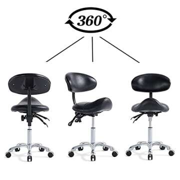 MWOSEN Saddle Stool Chair with Back Rolling Esthetician Seat for Salon Tattoo Shop Spa Facial lash Home Dentist Clinic Esthetician Chair(with Back Support, Black)