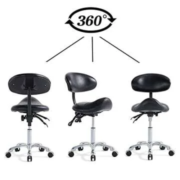 MWOSEN Saddle Stool Chair with Back Rolling Esthetician Seat for Salon Tattoo Shop Spa Facial lash Home Dentist Clinic Esthetician Chair(with Back Support, Black)
