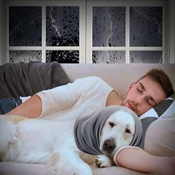 Dog Hat Hoodie, Winter Warm Dog Hat, No Flap Ear Wrap, for Anxiety Relief, Soothing, Grooming, Neck Warming Ear Muffs for Dogs (Grey, Small-9.5-14.1 inches)