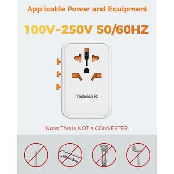 TESSAN Universal Travel Adapter Worldwide, GaN 65W International Plug Adaptor with 3 USB C 2 USB A Ports, World Power Outlet for European USA UK Australia Ireland(Type C/G/A/I)