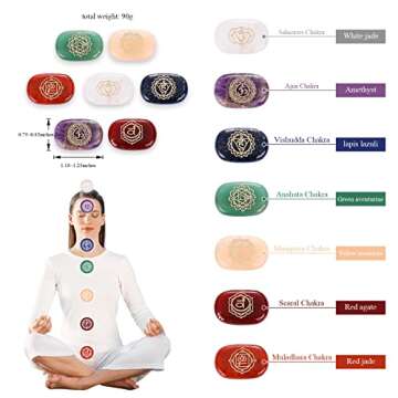 7 Chakra Stones-Reiki Healing Crystals-Engraved Chakra Symbols Chakra Stone Healing Crystals and Meditation Stones Meditation Reiki Supplies Purifying Nerve Healing Crystal Stones