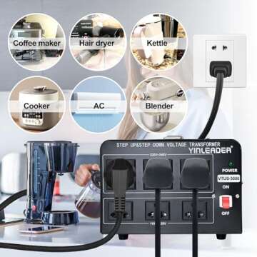 Yinleader Voltage Converter Transformer(110V to 220V, 220V to 110V) Step Up/Down Transformer Converter 110/120 Volt - 220/240 Volt w/US Power Cord,Circuit Breaker Protection (VTUS-3000-6S)