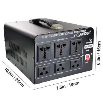 Yinleader Voltage Converter Transformer(110V to 220V, 220V to 110V) Step Up/Down Transformer Converter 110/120 Volt - 220/240 Volt w/US Power Cord,Circuit Breaker Protection (VTUS-3000-6S)