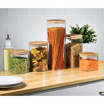 Airtight Glass Canister Set with Bamboo Lid - 5 Piece