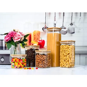 Airtight Glass Canister Set with Bamboo Lid - 5 Piece