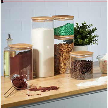 Airtight Glass Canister Set with Bamboo Lid - 5 Piece