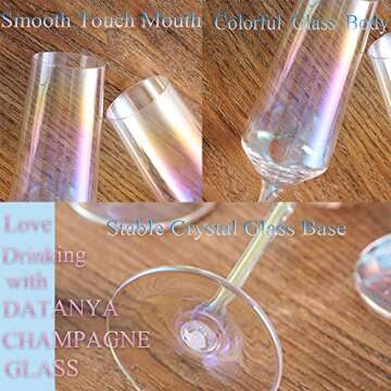 DATANYA Iridescent Champagne Flutes Set of 4, Crystal Lead-Free Hand Blown Stemmed Rainbow Champagne Flutes Glasses, Elegant Gift Box for Wedding, Christmas Cheers, Holidays, 8 Ounce