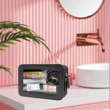 FFpaw Clear Makeup Bag Small, Small Cosmetic Bags for Women Waterproof Clear Makeup Case TSA Approved Toiletry Bags for Traveling Clear Mini Make Up Pouch with Zipper Car Organizer Travel Essentials