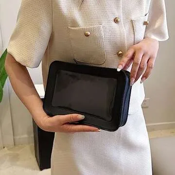 FFpaw Clear Makeup Bag Small, Small Cosmetic Bags for Women Waterproof Clear Makeup Case TSA Approved Toiletry Bags for Traveling Clear Mini Make Up Pouch with Zipper Car Organizer Travel Essentials