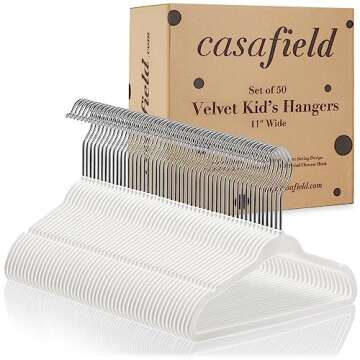 Casafield 50 Velvet Baby Hangers - 11" Size for Infant & Toddler Clothes - Ivory