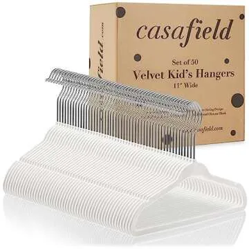 Casafield 50 Velvet Baby Hangers - 11" Size for Infant & Toddler Clothes - Ivory