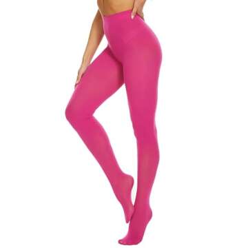 CozyWow Women's 80D Soft Solid Color Semi Opaque Footed Tights High Waist Womens Tights(L-XL, Fuchsi...