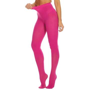 CozyWow Women's 80D Soft Solid Color Semi Opaque Footed Tights High Waist Womens Tights(L-XL, Fuchsia)