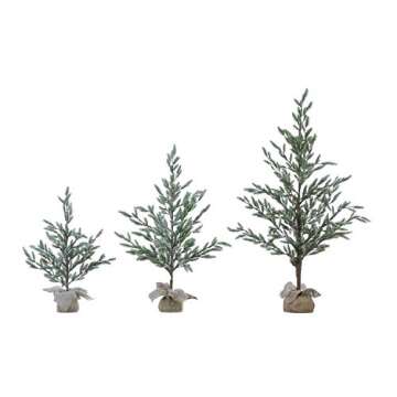 Creative Co-Op 35.5" Faux Christmas Tree with Snow Finish in Burlap Base Artificial Plants, Green