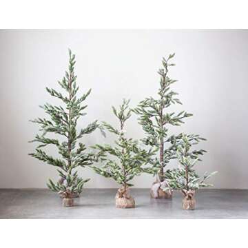 Creative Co-Op 35.5" Faux Christmas Tree with Snow Finish in Burlap Base Artificial Plants, Green