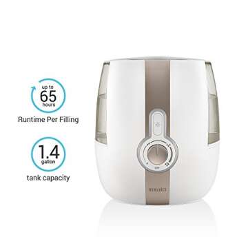 HoMedics Cool Mist Ultrasonic Humidifier - 1.4 Gallon, Runs up to 65 hours, On/Off Night Light, Auto shut-off, Demineralization Cartridge Included, UHE-CM65BK