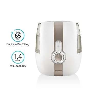 HoMedics Cool Mist Ultrasonic Humidifier - 1.4 Gallon, Runs up to 65 hours, On/Off Night Light, Auto shut-off, Demineralization Cartridge Included, UHE-CM65BK