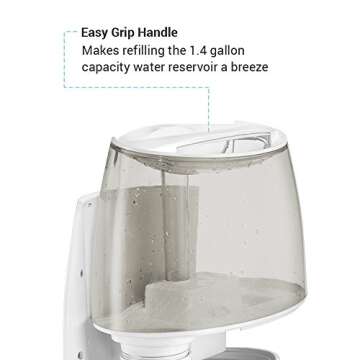 HoMedics Cool Mist Ultrasonic Humidifier - 1.4 Gallon, Runs up to 65 hours, On/Off Night Light, Auto shut-off, Demineralization Cartridge Included, UHE-CM65BK