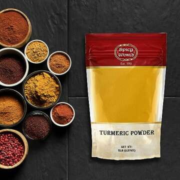 Spicy World Turmeric Powder 5 Pound Bulk Bag - Indian Turmeric Root Ground (Haldi) - Minimum Curcumin 2.5%