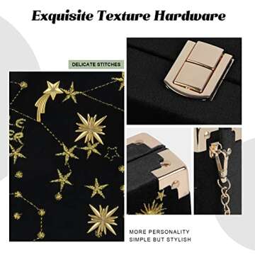 Oweisong Women Velvet Box Shape Evening Handbag Party Embroidery Star Moon Clutch Bag Elegant Crossbody Shoulder Purse