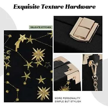 Oweisong Women Velvet Box Shape Evening Handbag Party Embroidery Star Moon Clutch Bag Elegant Crossbody Shoulder Purse