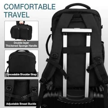 Dinictis 40L Travel Backpack Carry on Flight Approved, Backpack Suitcase for Travel, Personal Item Travel Bag fits 17 inch Laptop- Black