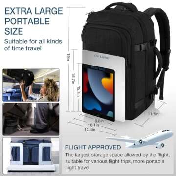Dinictis 40L Travel Backpack Carry on Flight Approved, Backpack Suitcase for Travel, Personal Item Travel Bag fits 17 inch Laptop- Black