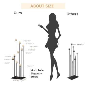 48” Tall Black Candelabra Centerpiece for 9 Arms Candlesticks, Metal Floor Candle Holders for Christmas Wedding Home Halloween Party Decoration