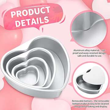 Sieral 7 Pcs Valentine‘s Day Aluminum Heart Shaped Cake Pans Set 3/4/ 5/6/ 8/10 Inch DIY Nonstick Baking Pan with Removable Bottom Cake Dessert Baking Mould Valentine‘s Day Supplies