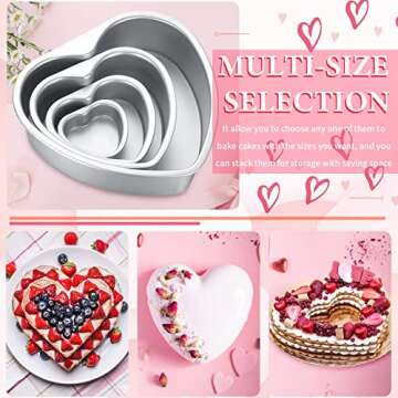 Sieral 7 Pcs Valentine‘s Day Aluminum Heart Shaped Cake Pans Set 3/4/ 5/6/ 8/10 Inch DIY Nonstick Baking Pan with Removable Bottom Cake Dessert Baking Mould Valentine‘s Day Supplies