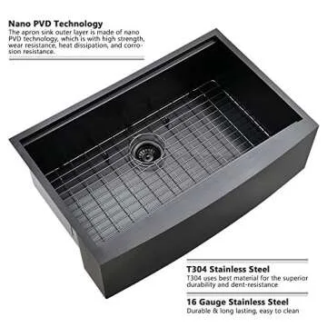 33 Black Farmhouse Kitchen Sink Workstation-VASOYO 33x22 Black Stainless Steel Farmhouse Sink Apron Front Workstation Kitchen Sink 16 Gauge R10 Deep Single Bowl Kitchen Farm Sink with Cutting Board