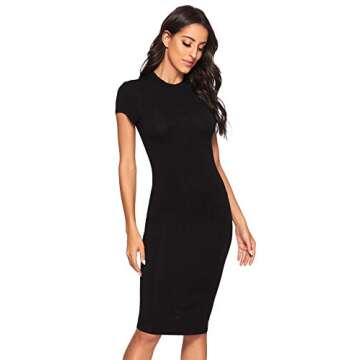 Verdusa Women's Round Neck Short Sleeve Bodycon Pencil Dress Black XS