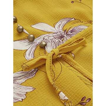 Milumia Women's Button Up Split Floral Print Flowy Party Maxi Dress Yellow and White Large