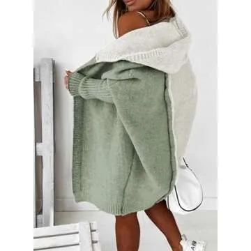 Astylish Women Long Sleeve Color Block Knit Cardigan