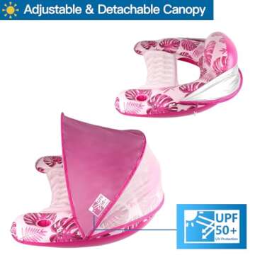 COOLCOOLDEE Pool Float with Canopy, Cup Holder - XL Pool Chair Lounge Float with Adjustable Sun Shade Cover, Drink Holder, Ergonomic Headrest,Inflatable Pool Float for Adults