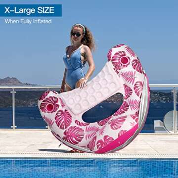 COOLCOOLDEE Pool Float with Canopy, Cup Holder - XL Pool Chair Lounge Float with Adjustable Sun Shade Cover, Drink Holder, Ergonomic Headrest,Inflatable Pool Float for Adults