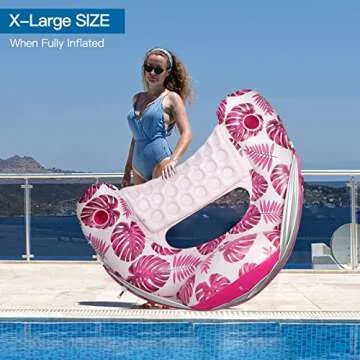 COOLCOOLDEE Pool Float with Canopy, Cup Holder - XL Pool Chair Lounge Float with Adjustable Sun Shade Cover, Drink Holder, Ergonomic Headrest,Inflatable Pool Float for Adults