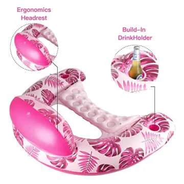 COOLCOOLDEE Pool Float with Canopy, Cup Holder - XL Pool Chair Lounge Float with Adjustable Sun Shade Cover, Drink Holder, Ergonomic Headrest,Inflatable Pool Float for Adults