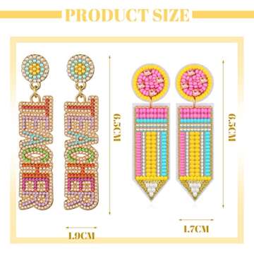 Funny Pencil Crystal Dangle Earrings for Teachers