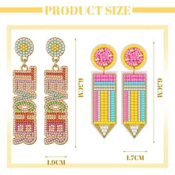 Funny Pencil Crystal Dangle Earrings for Teachers