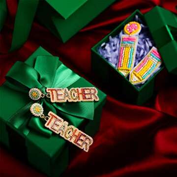 Funny Pencil Crystal Dangle Earrings for Teachers