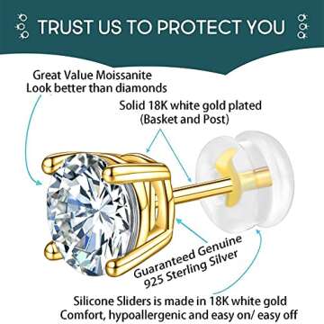 Moissanite Stud Earrings Lab Created Diamond 18K White Gold Plated 925 Sterling Silver Earring Jewel...