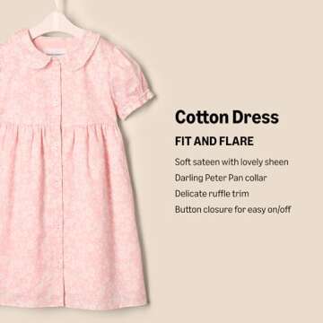 Amazon Essentials x Sofia Grainge Baby Girls' Cotton Sateen Dress with Collar, Pink Ivory Delicate Floral, 12 Months