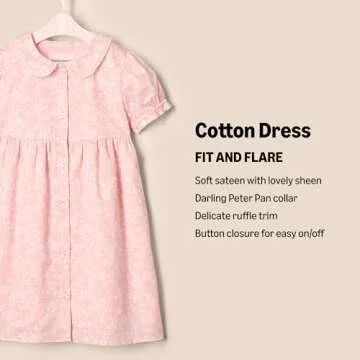 Amazon Essentials x Sofia Grainge Baby Girls' Cotton Sateen Dress with Collar, Pink Ivory Delicate Floral, 12 Months